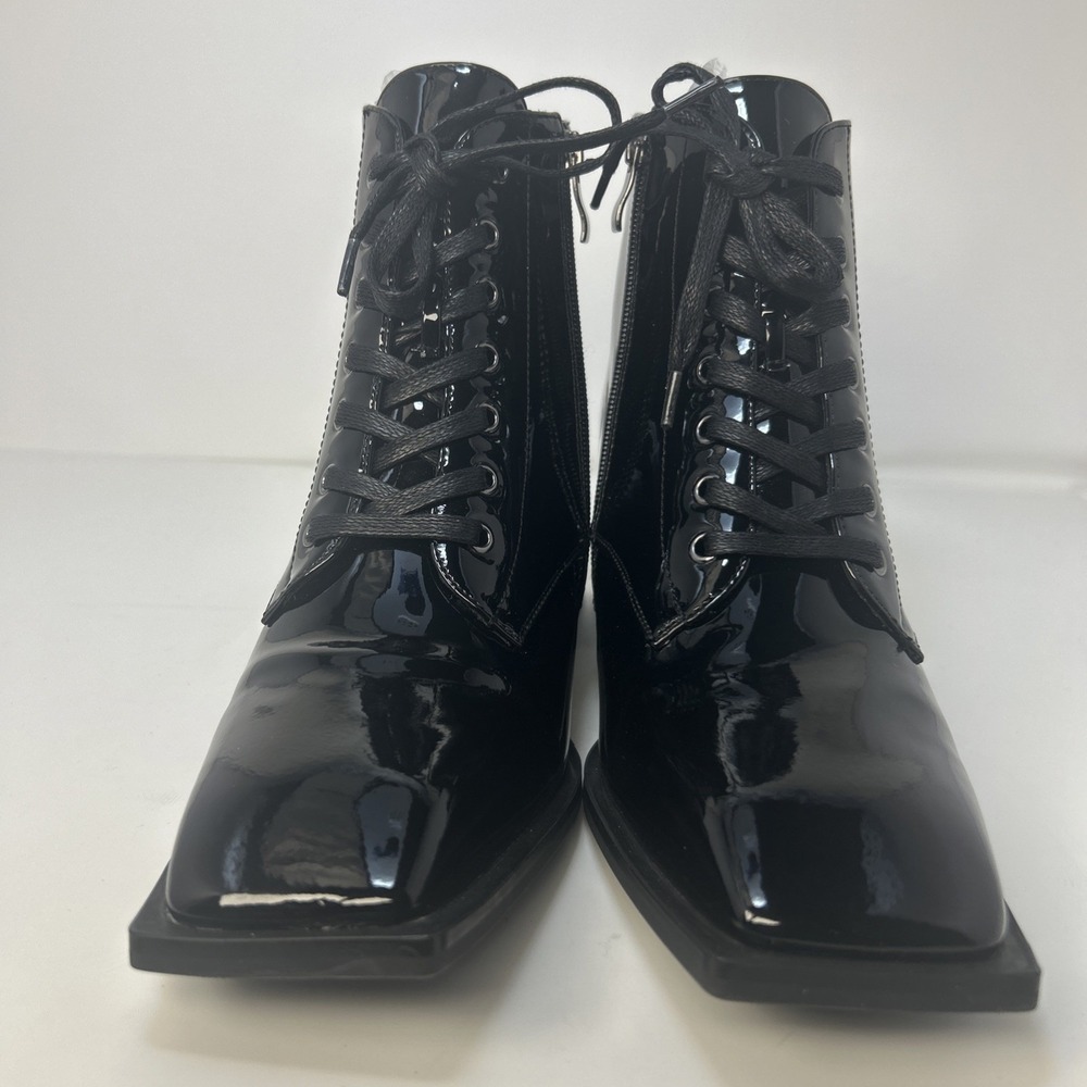 Castamere Womens Patent Leather Ankle Boots Square Toe Lace Up Size 9M NIB Black - Picture 2 of 16